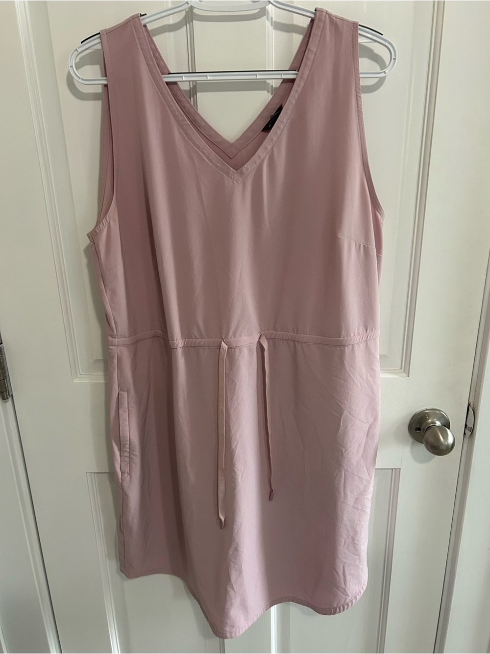 Women's V-Neck Drawstring Dress in Dusty Pink